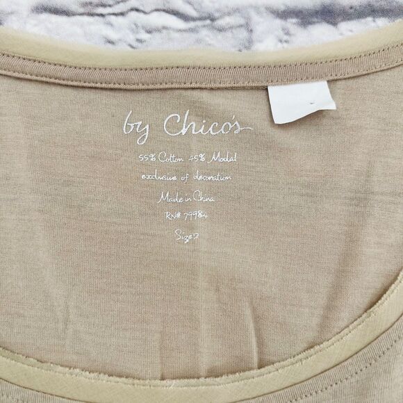 Chico's Sequin Stripe Tank Top 2 Medium 12/14 Brown Tan Sleeveless Round Neck - Picture 3 of 8